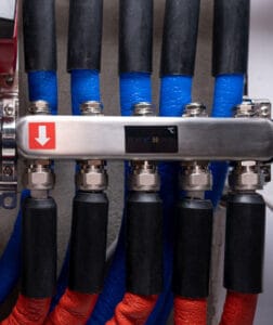 Hot and cold pipework from a communal heat network